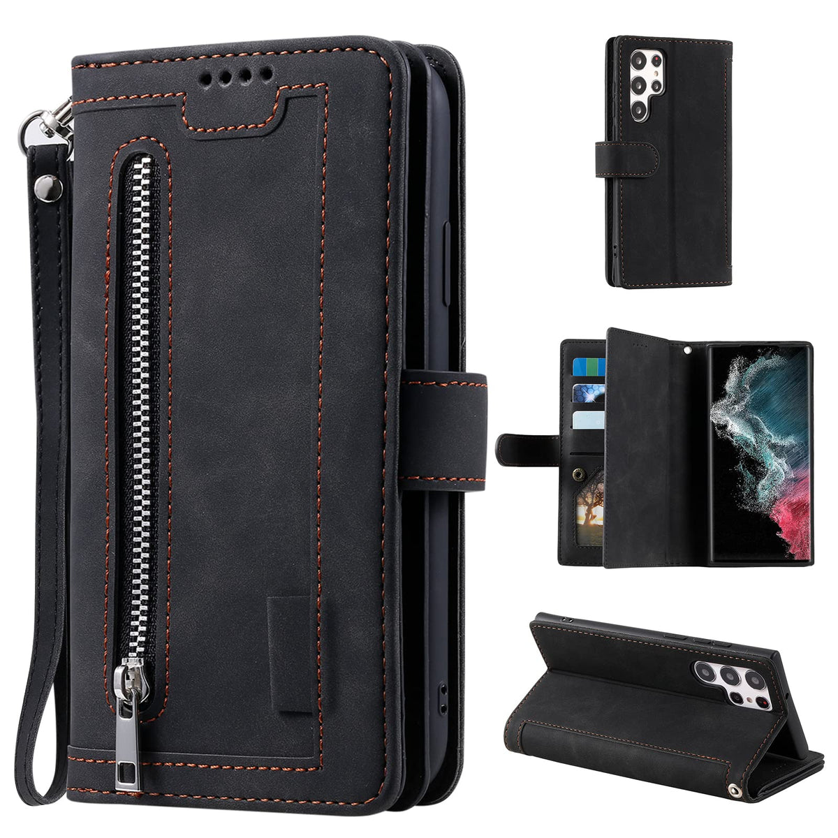Wallet-style leather phone case for Samsung Galaxy S26 Ultra, retro style
