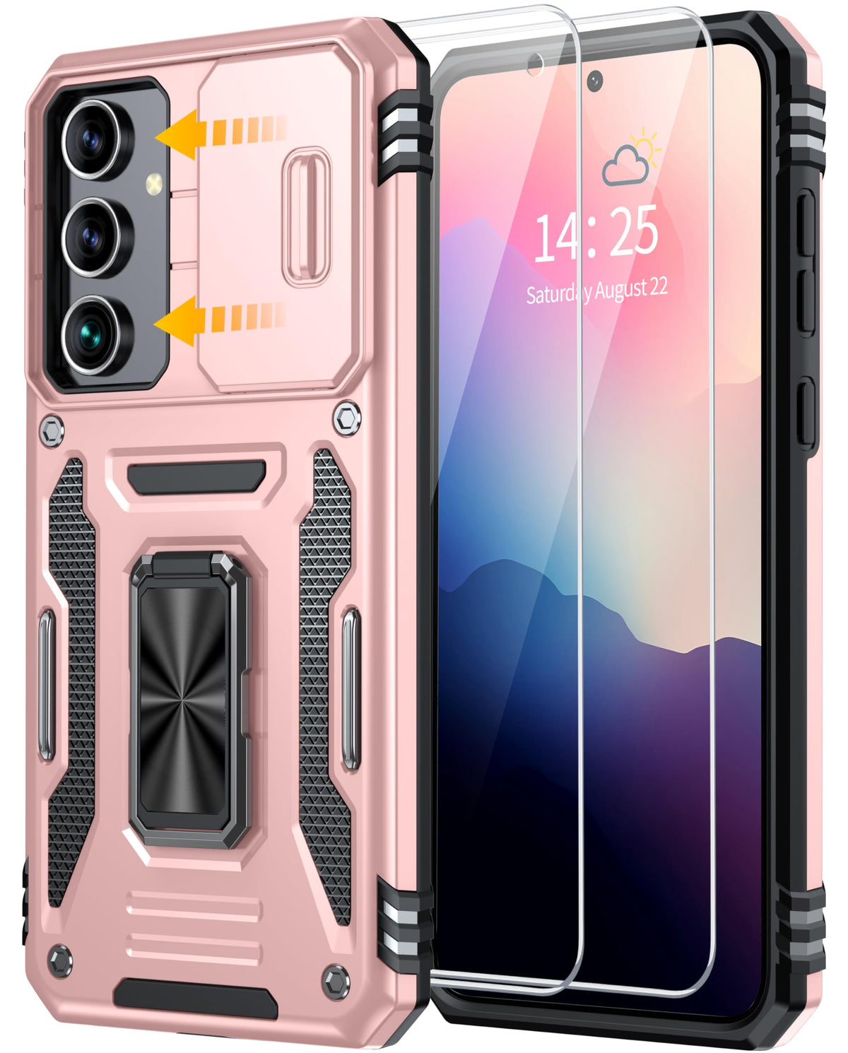 Shockproof phone case for Samsung Galaxy A55 5G, with 2 tempered glass screen protectors.