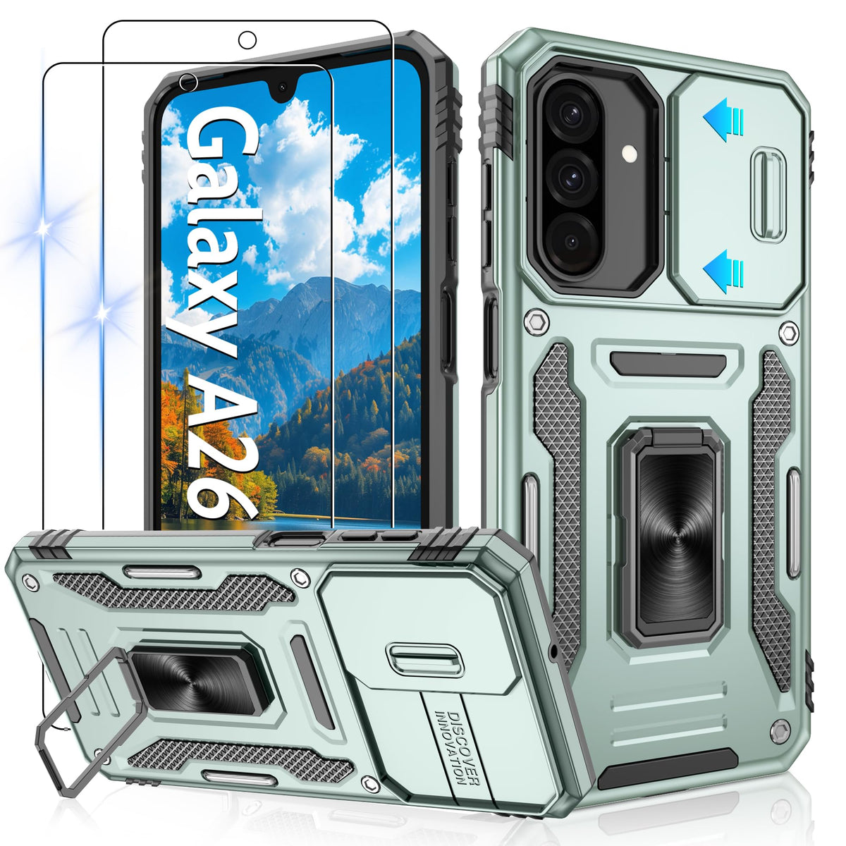 Shockproof phone case for Samsung A26 5G with 2 screen protectors
