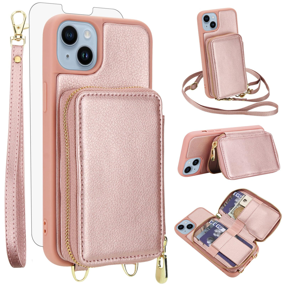 PU+TPU Leather Wallet Case With Screen Protector for iPhone 17 Pro Max