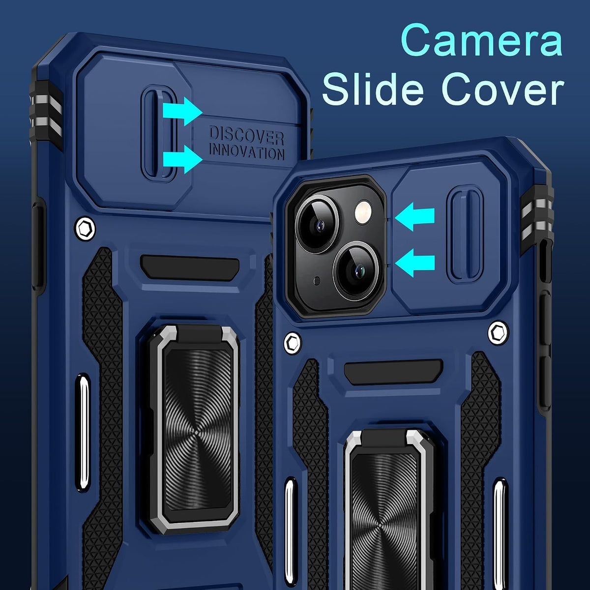 Military-grade shockproof phone case for iPhone 15 Plus with sliding camera cover and screen protector (1 piece)