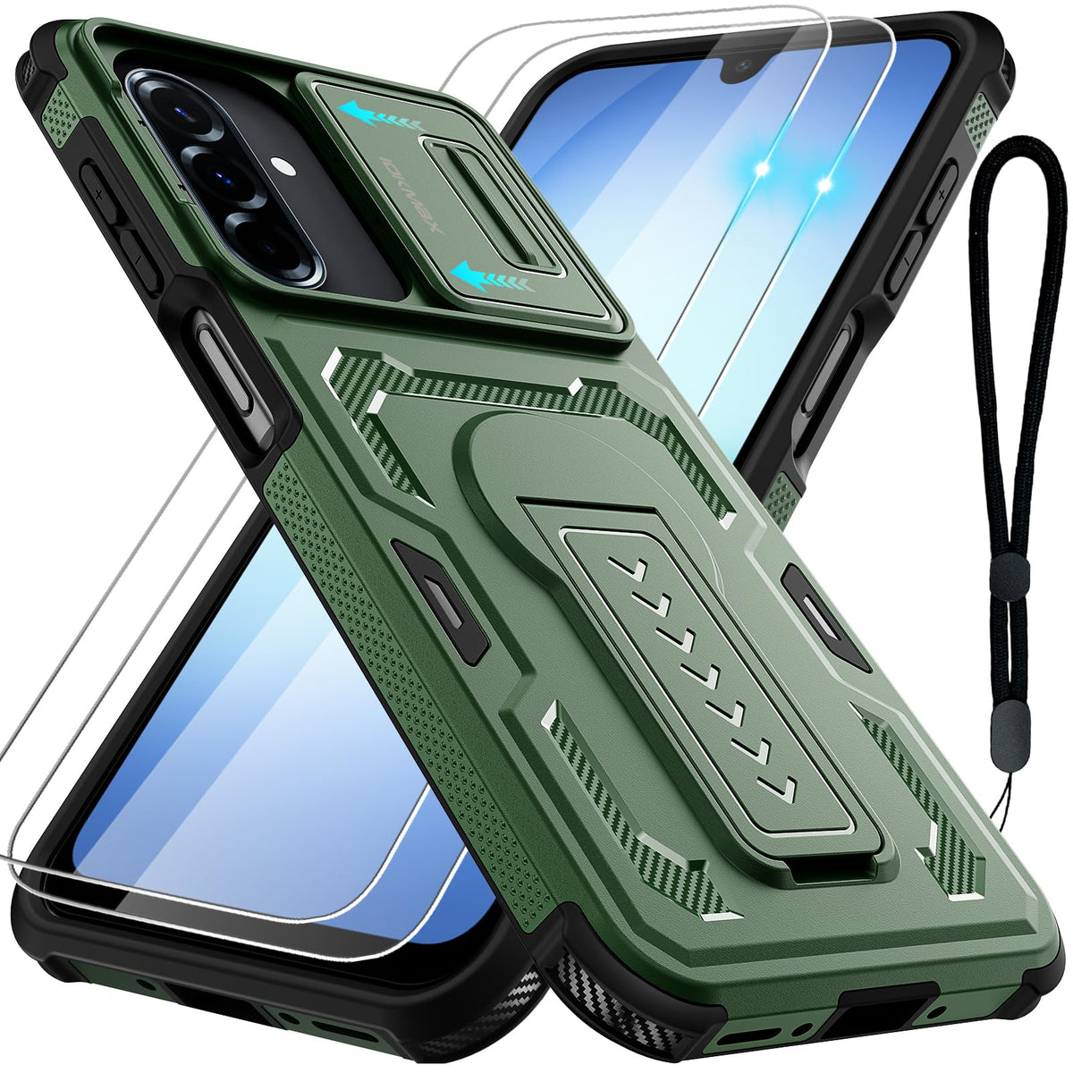 Shockproof phone case for Samsung Galaxy A17/A16/A26-4G/5G, includes 2 screen protectors.