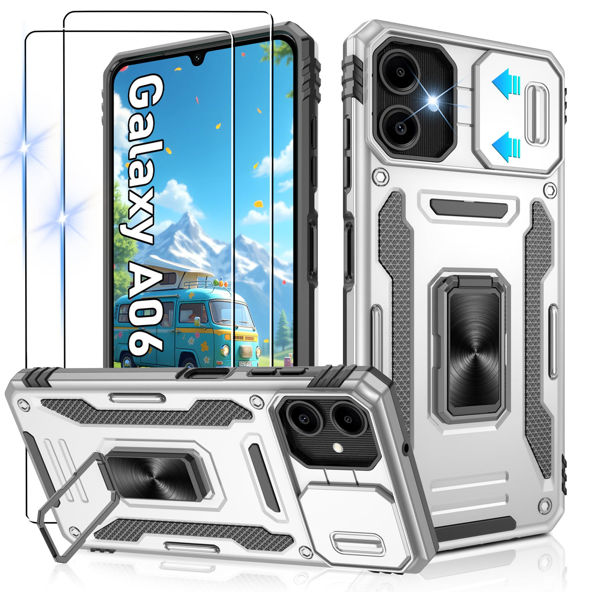 Shockproof phone case for Samsung A26 5G with 2 screen protectors