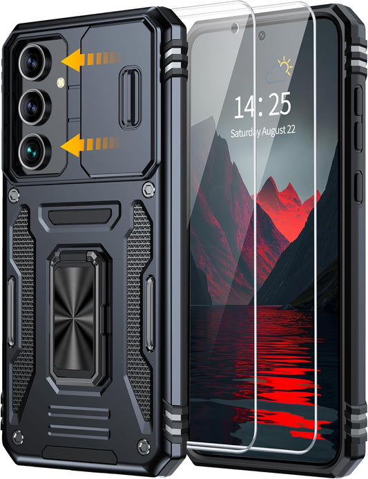 Shockproof phone case for Samsung Galaxy A55 5G, with 2 tempered glass screen protectors.