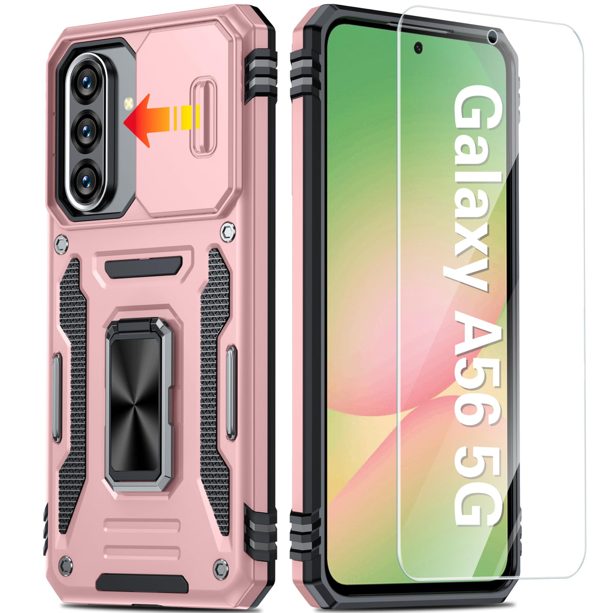 Shockproof phone case for Samsung Galaxy A55 5G, with 2 tempered glass screen protectors.