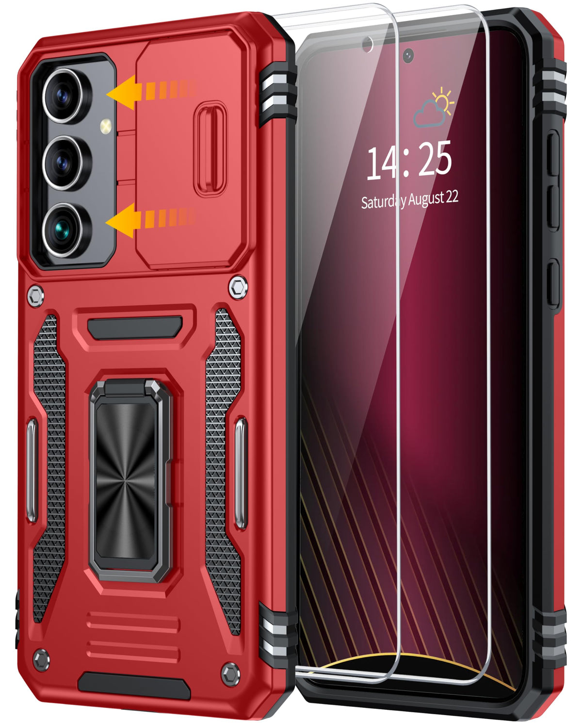 Shockproof phone case for Samsung Galaxy A55 5G, with 2 tempered glass screen protectors.