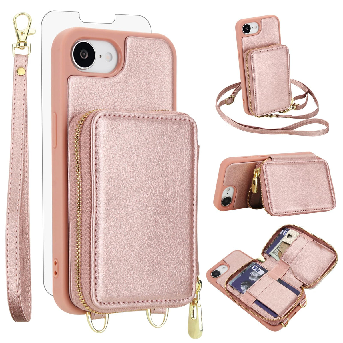 PU+TPU Leather Wallet Case With Screen Protector for iPhone 17 Pro Max