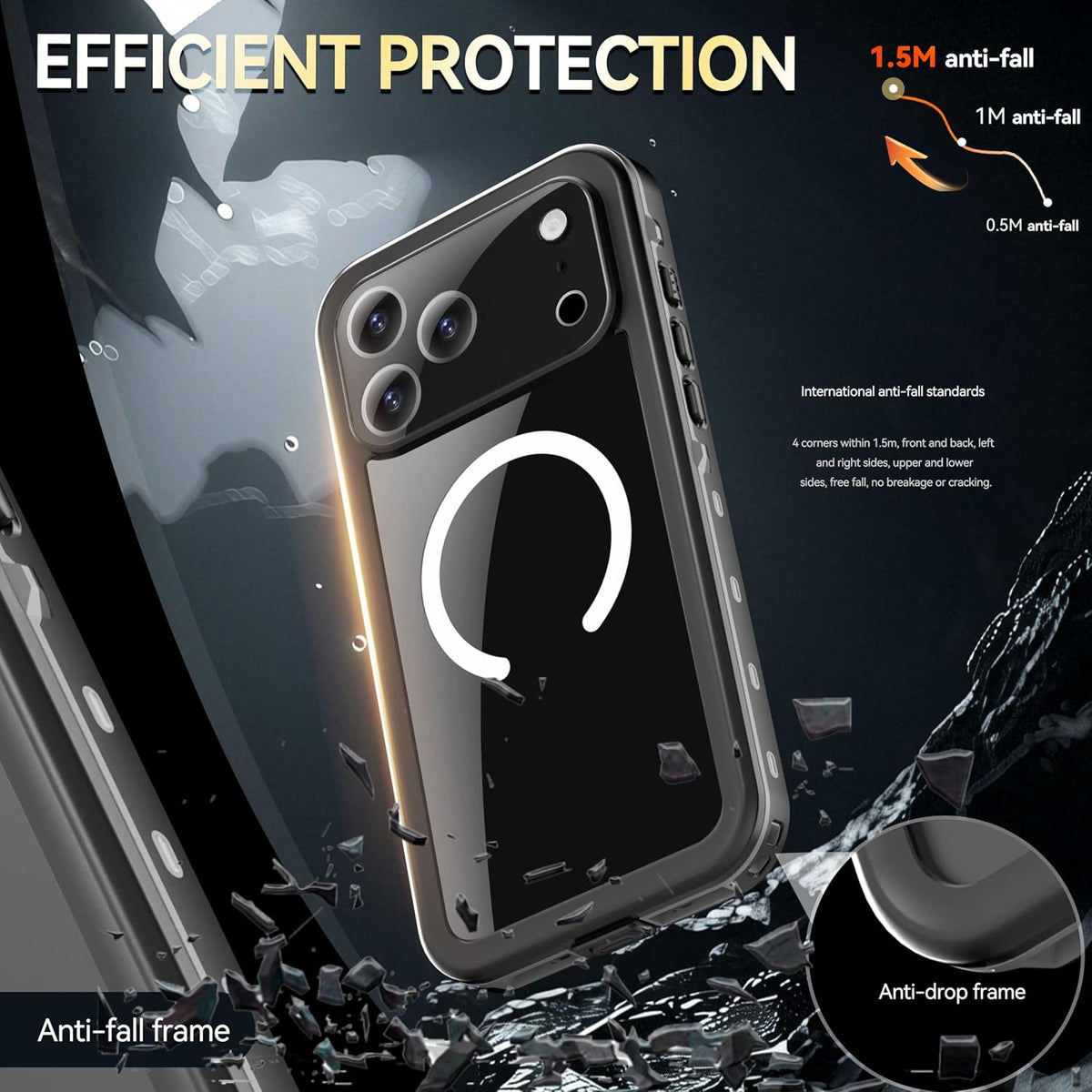 IP68 Waterproof MagSafe Phone Case iPhone 17 Pro Max PC+TPU 