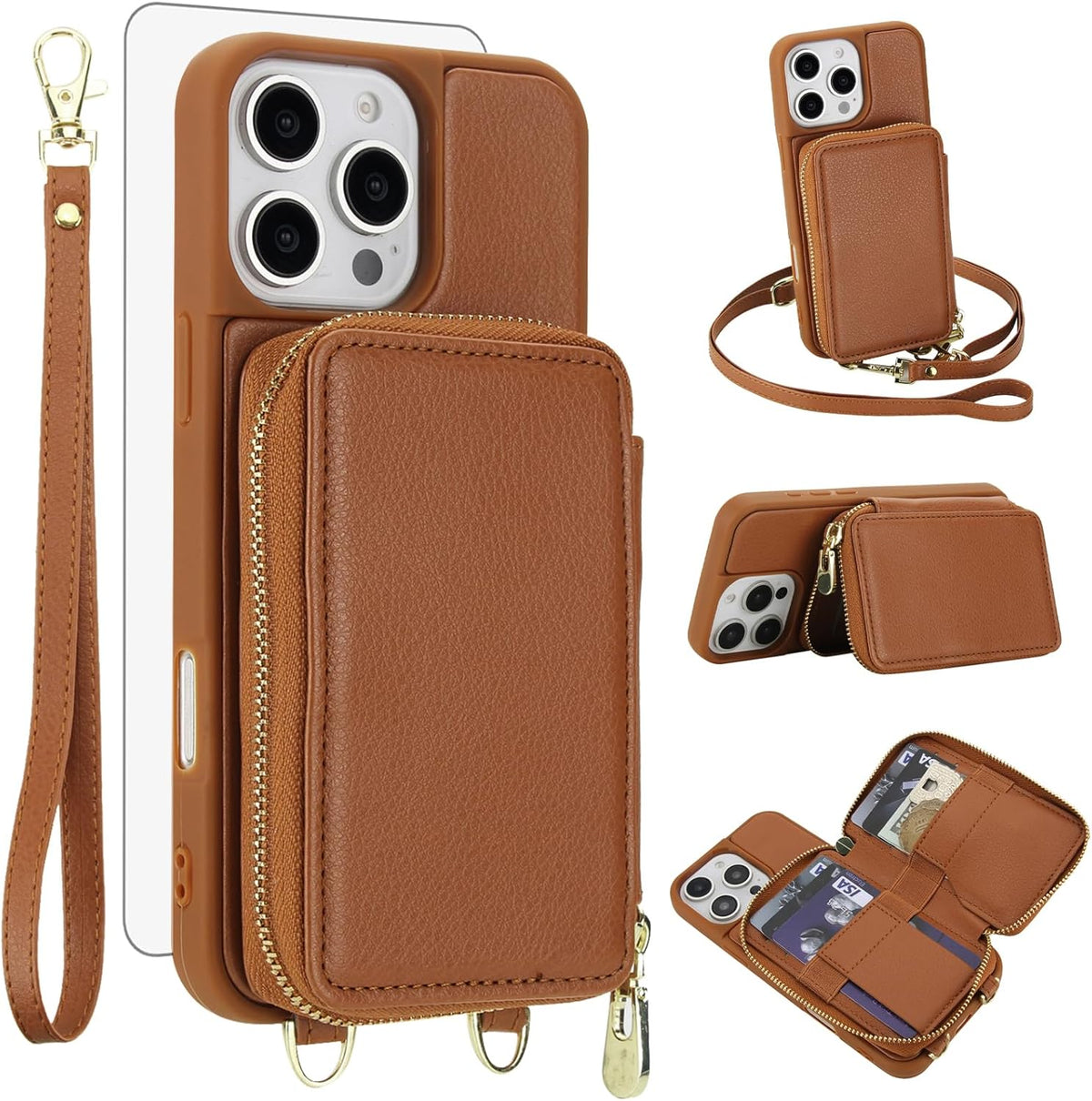 PU+TPU Leather Wallet Case With Screen Protector for iPhone 17 Pro Max
