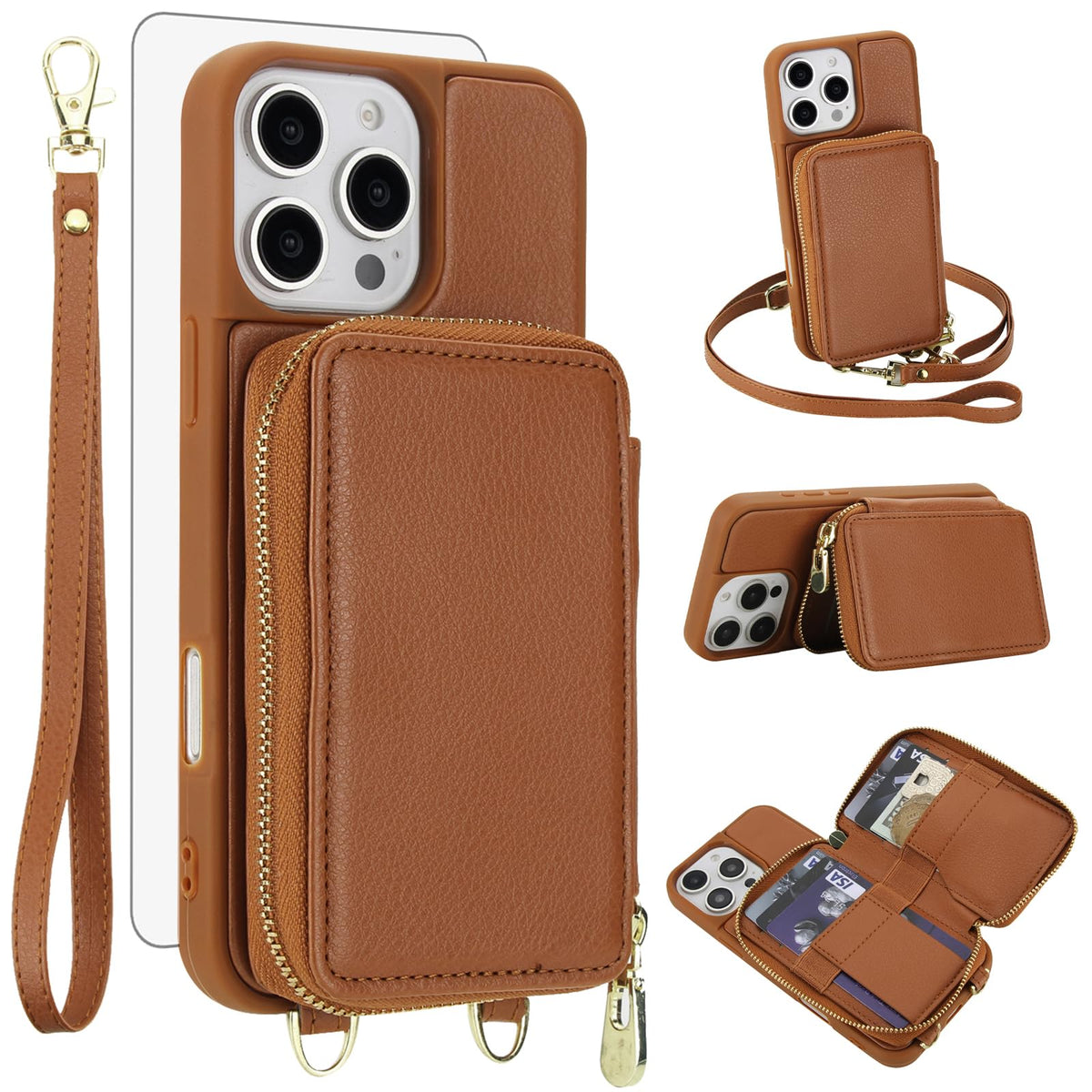 PU+TPU Leather Wallet Case With Screen Protector for iPhone 17 Pro Max