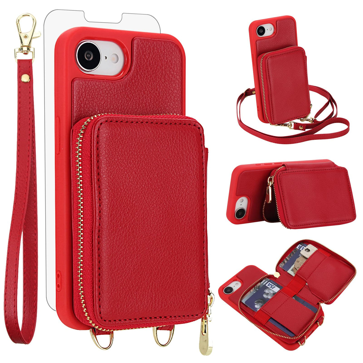PU+TPU Leather Wallet Case With Screen Protector for iPhone 17 Pro Max