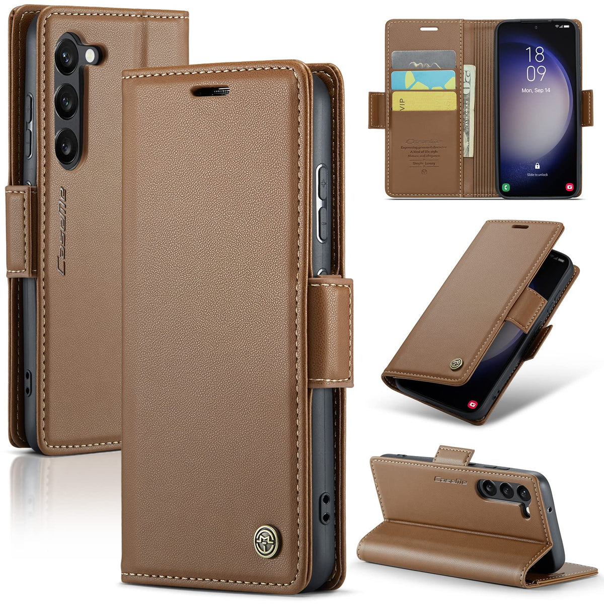 Leather Phone Case for Samsung Galaxy S23 Ultra,  Kickstand Phone Cover