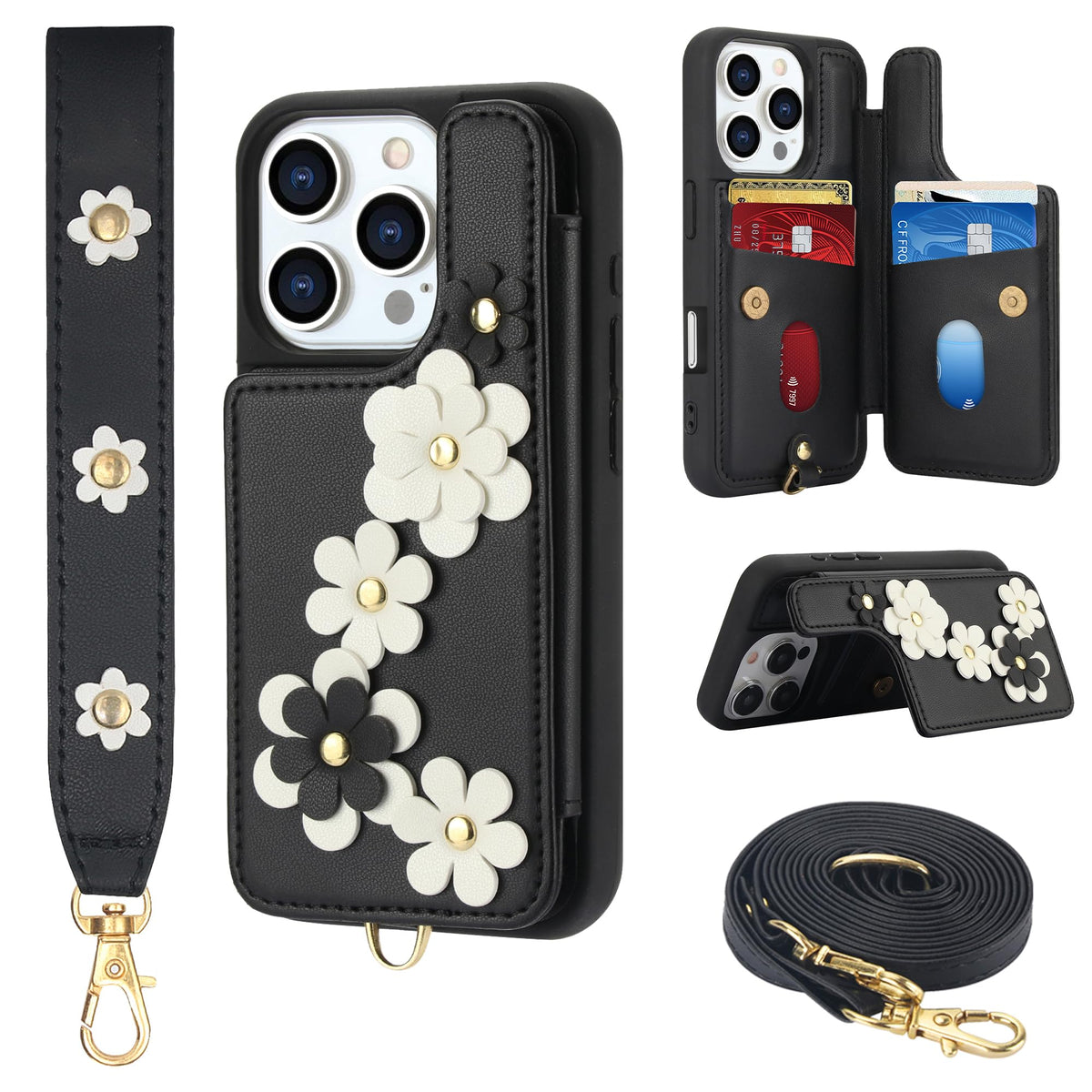Wallet-style Card Holder Phone Case Stand for iPhone 16 Pro