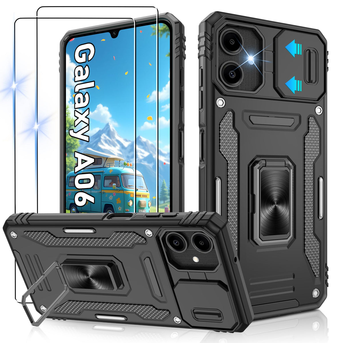 Shockproof phone case for Samsung A26 5G with 2 screen protectors