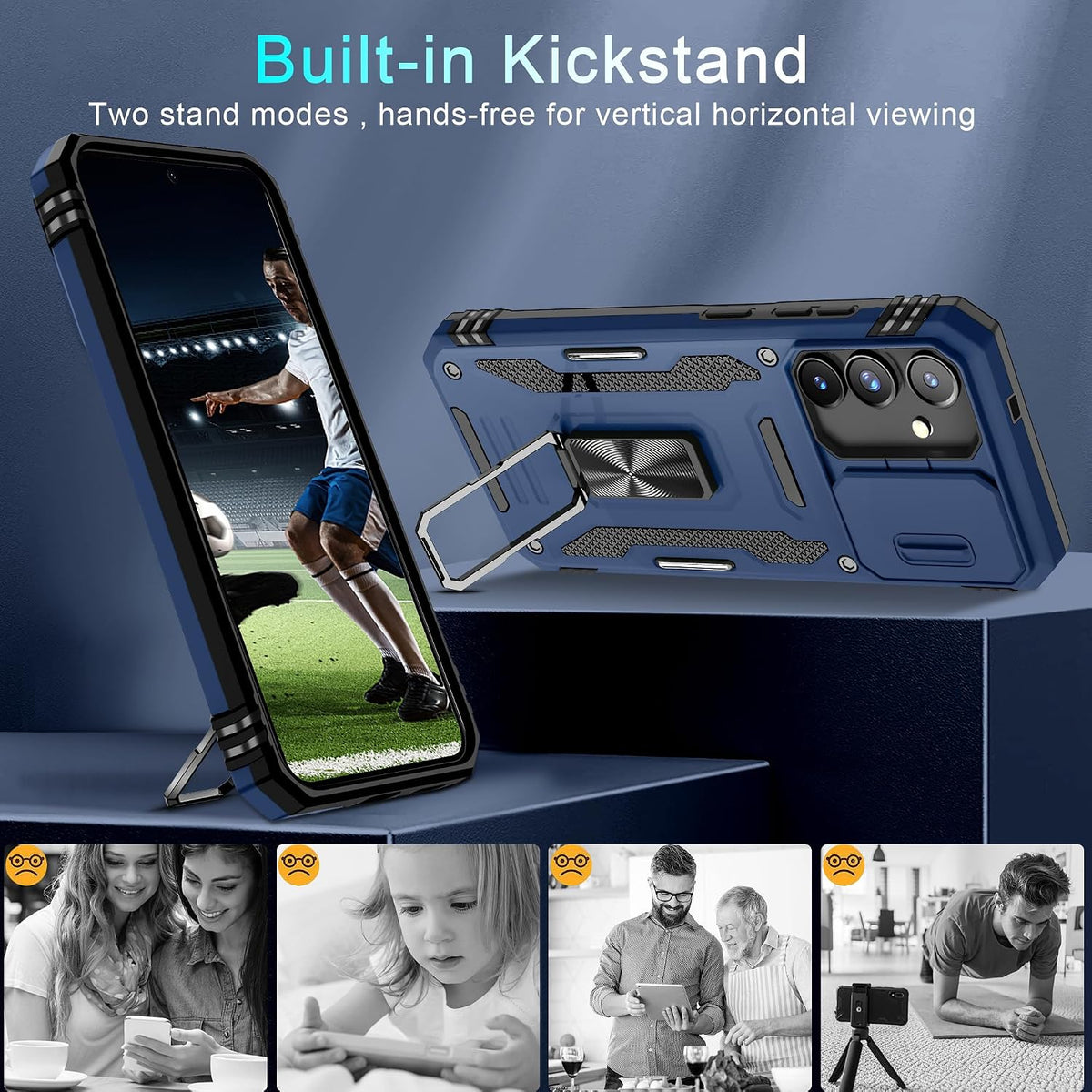 Military-grade shockproof phone case for Samsung Galaxy S25 with sliding camera cover and screen protector (1 piece)