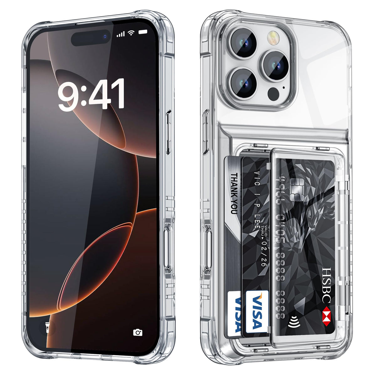 Shockproof hard PC case for iPhone 17 Pro with card slot