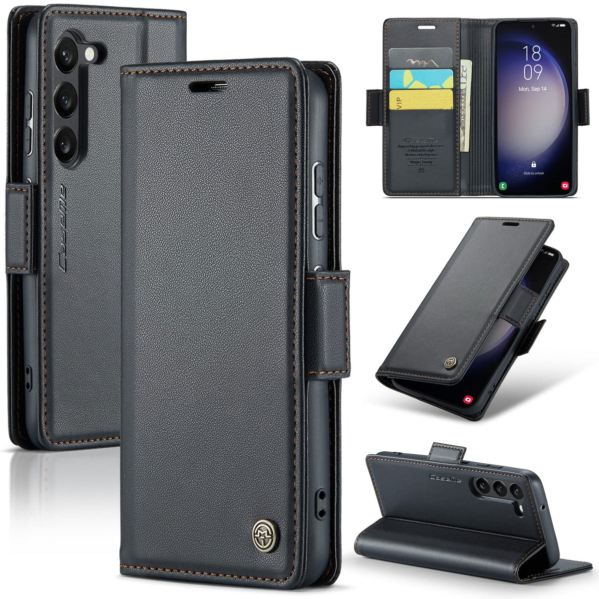 Leather Phone Case for Samsung Galaxy S23 Ultra,  Kickstand Phone Cover