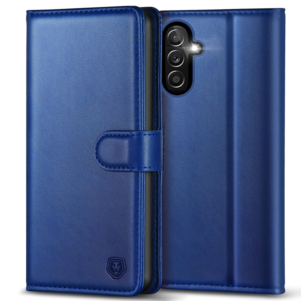 Leather phone case for Samsung A14 5G, with 4 card slots, magnetic closure, and stand.