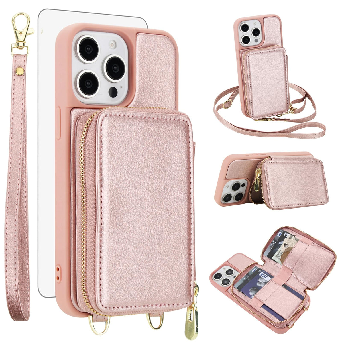 PU+TPU Leather Wallet Case With Screen Protector for iPhone 17 Pro Max