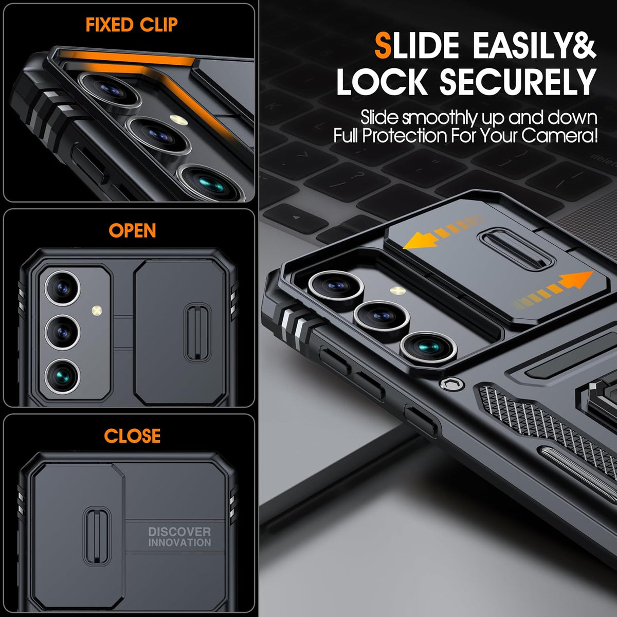 Shockproof phone case for Samsung Galaxy A55 5G, with 2 tempered glass screen protectors.