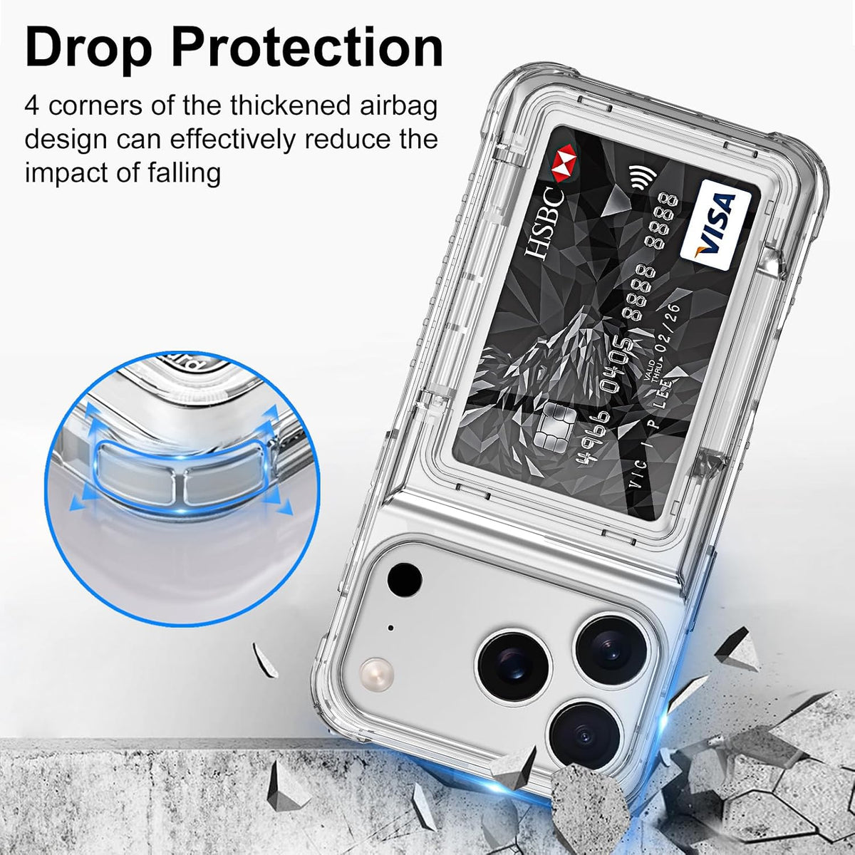 Shockproof hard PC case for iPhone 17 Pro with card slot