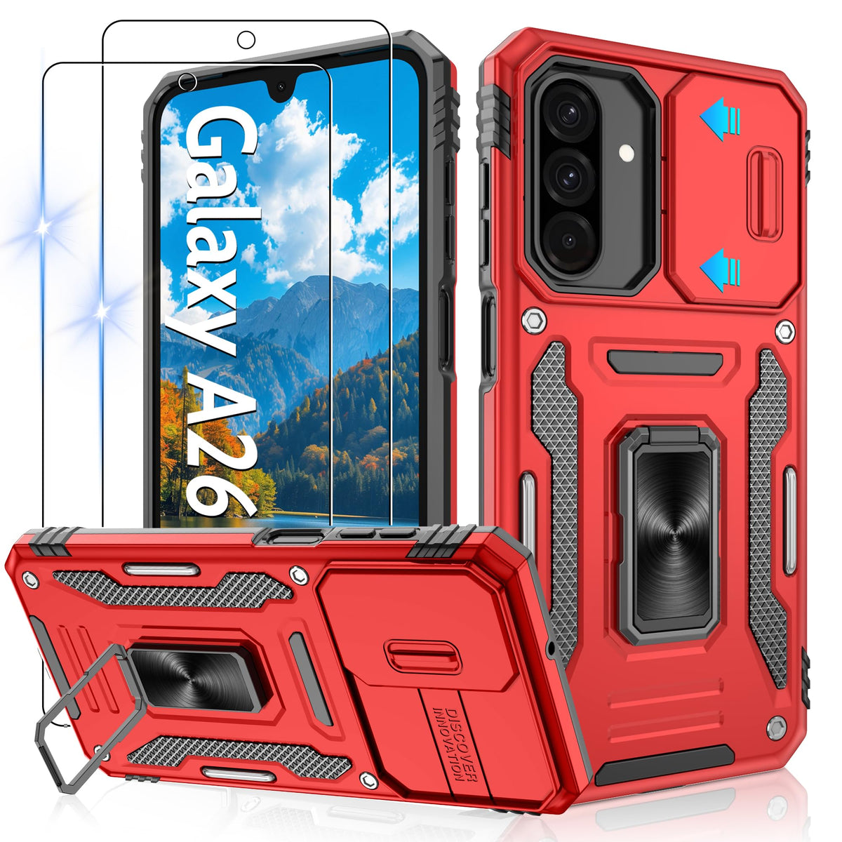 Shockproof phone case for Samsung A26 5G with 2 screen protectors