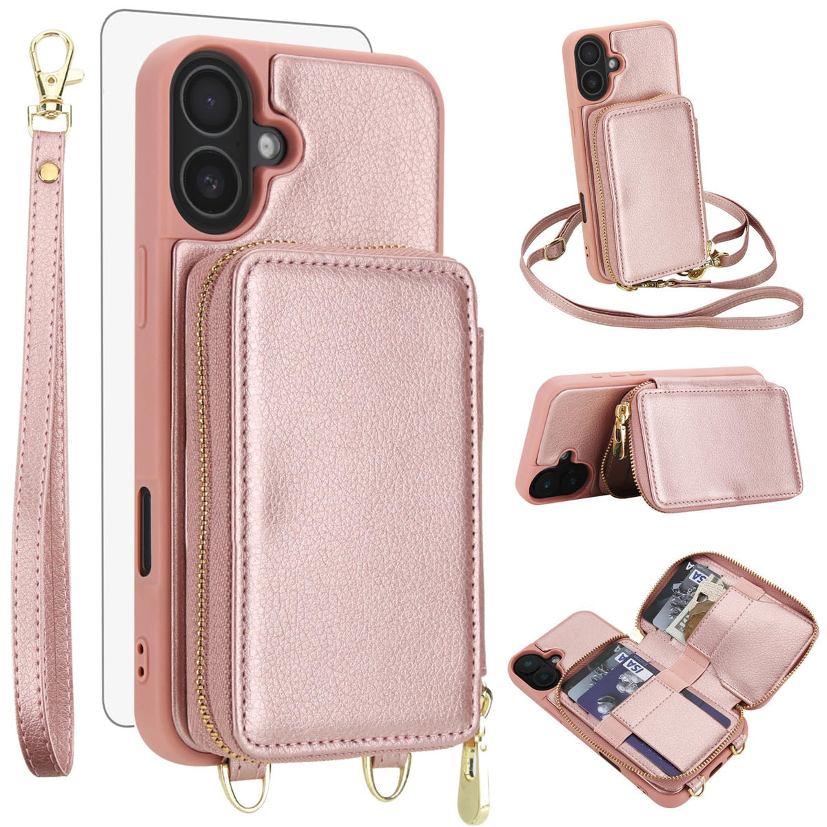 PU+TPU Leather Wallet Case With Screen Protector for iPhone 17 Pro Max