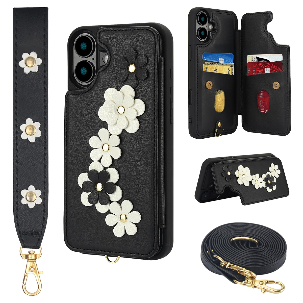 Wallet-style Card Holder Phone Case Stand for iPhone 16 Pro