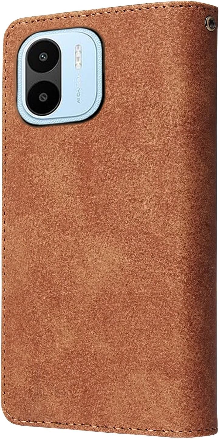 Leather wallet-style phone case with tempered glass screen protector for Xiaomi Redmi A1