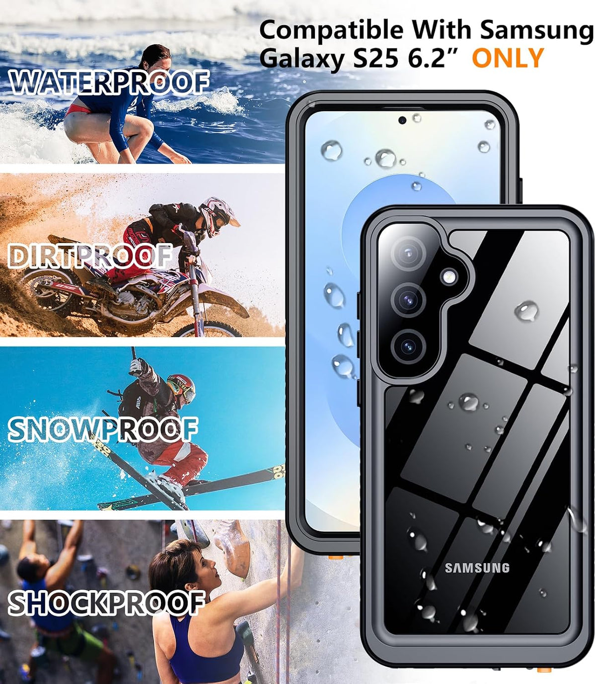 Military-grade shockproof and waterproof phone case for Samsung Galaxy S25