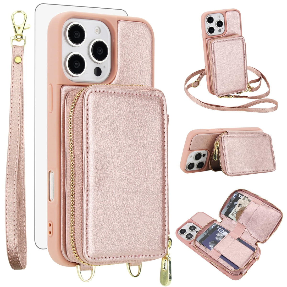 PU+TPU Leather Wallet Case With Screen Protector for iPhone 17 Pro Max