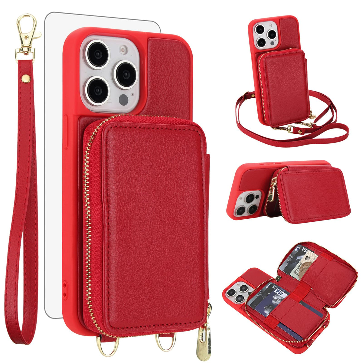 PU+TPU Leather Wallet Case With Screen Protector for iPhone 17 Pro Max
