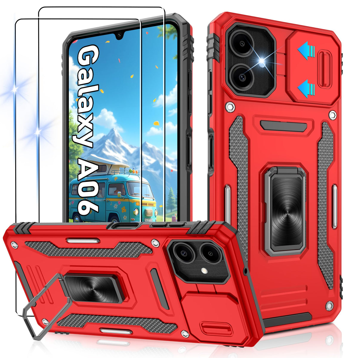 Shockproof phone case for Samsung A26 5G with 2 screen protectors
