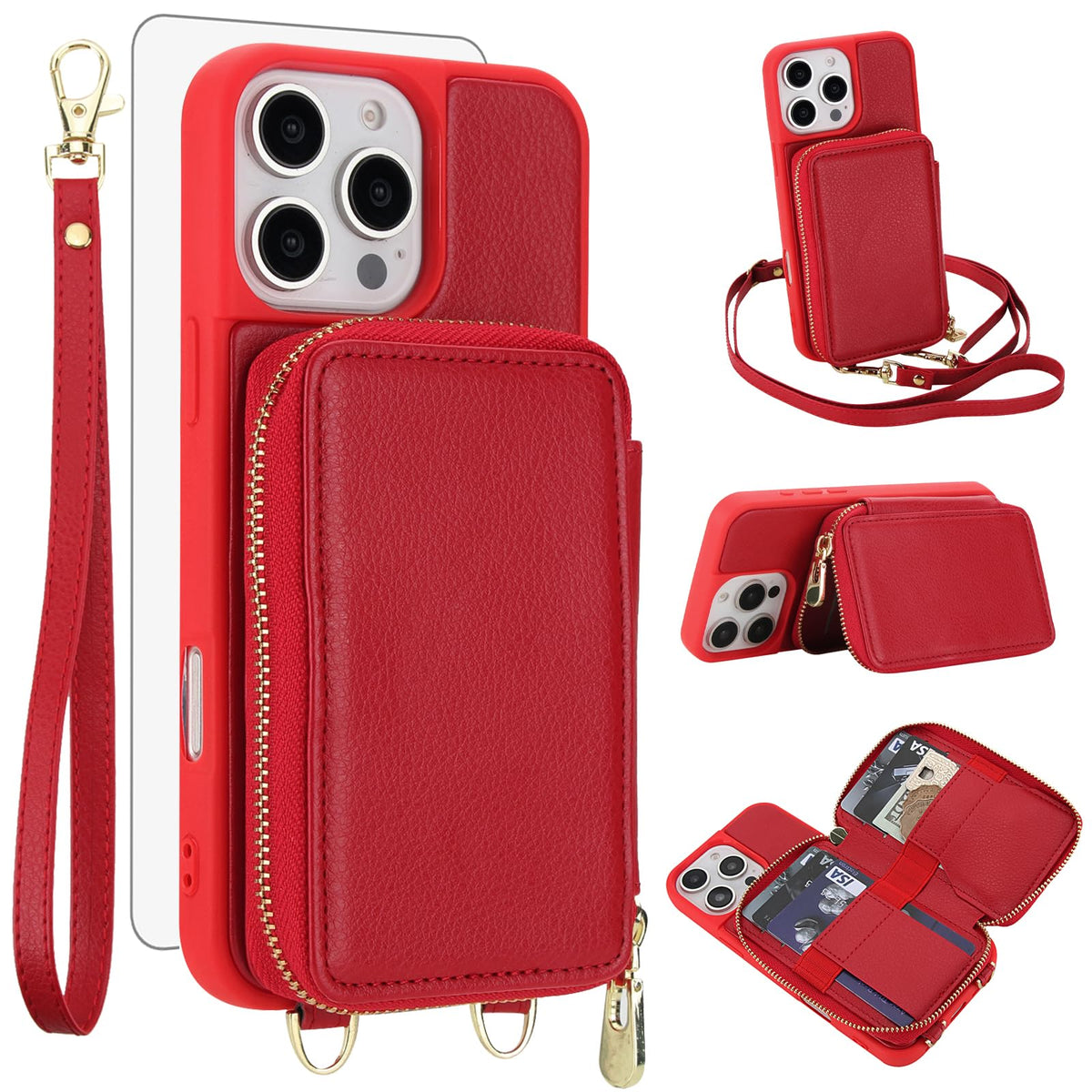 PU+TPU Leather Wallet Case With Screen Protector for iPhone 17 Pro Max