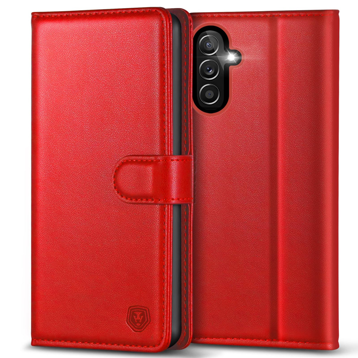 Leather phone case for Samsung A14 5G, with 4 card slots, magnetic closure, and stand.