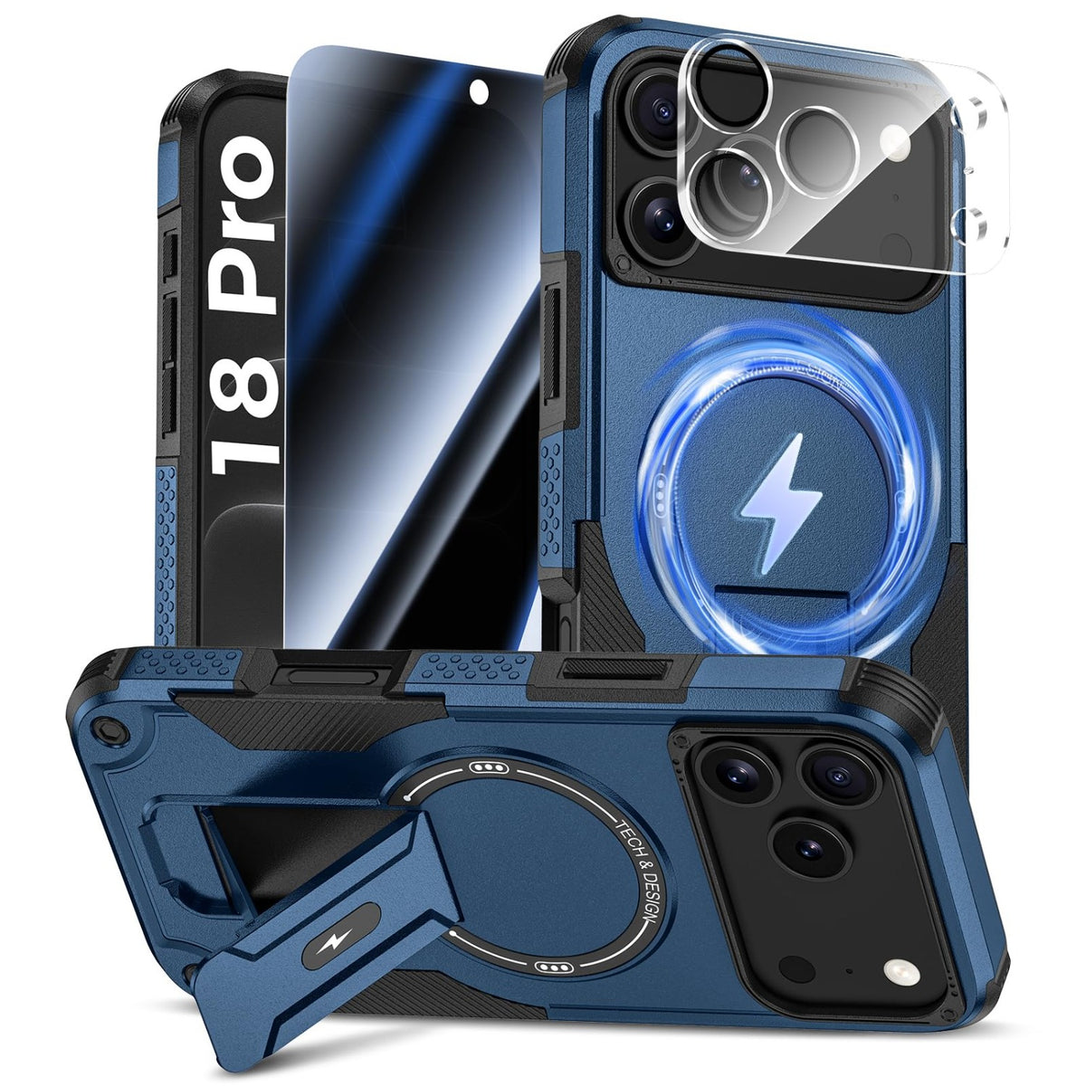 MagSafe Phone Case with Stand for iPhone 17 Pro Max, Anti-Peep & Lens Protector