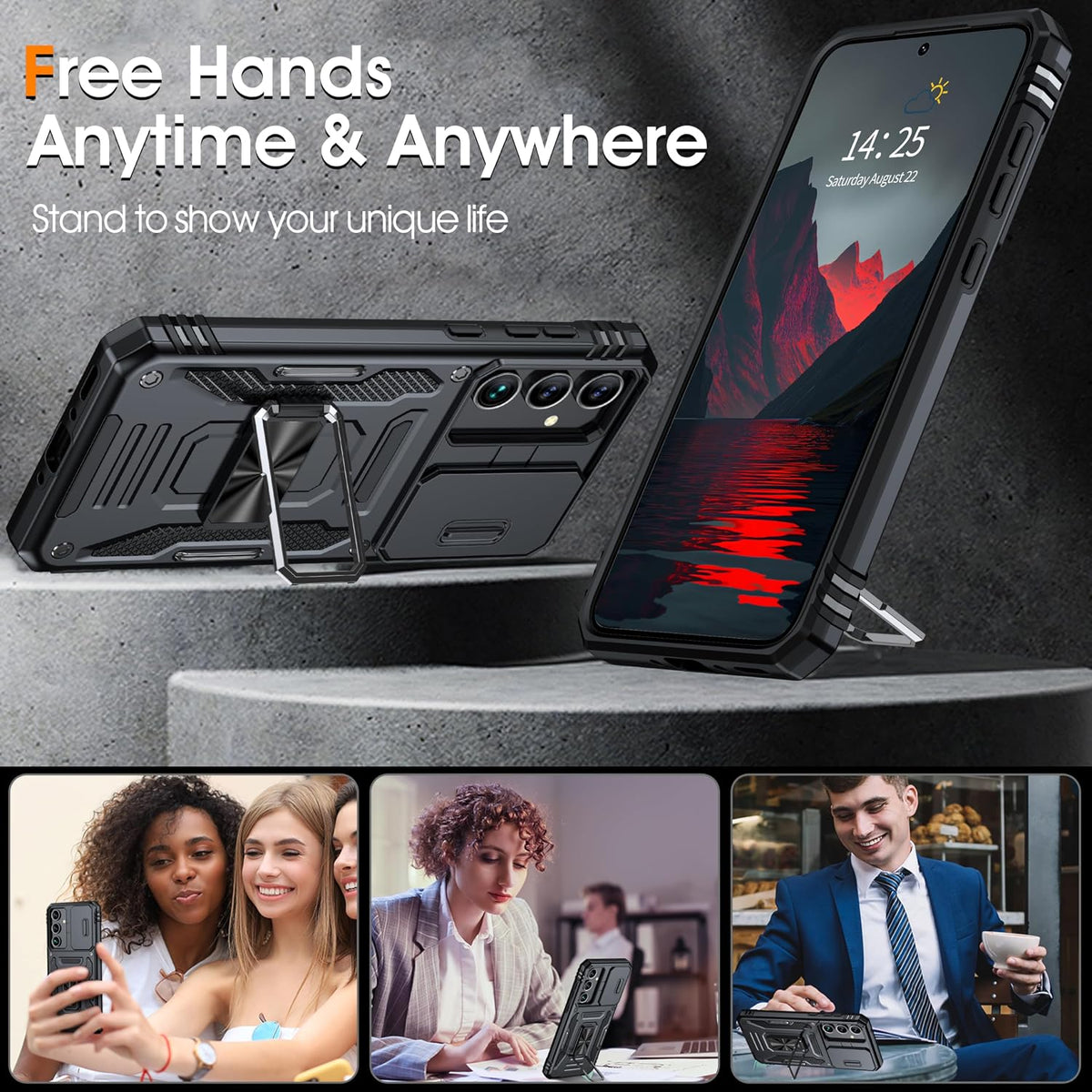 Shockproof phone case for Samsung Galaxy A55 5G, with 2 tempered glass screen protectors.