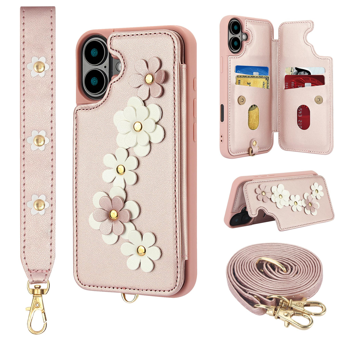 Wallet-style Card Holder Phone Case Stand for iPhone 16 Pro