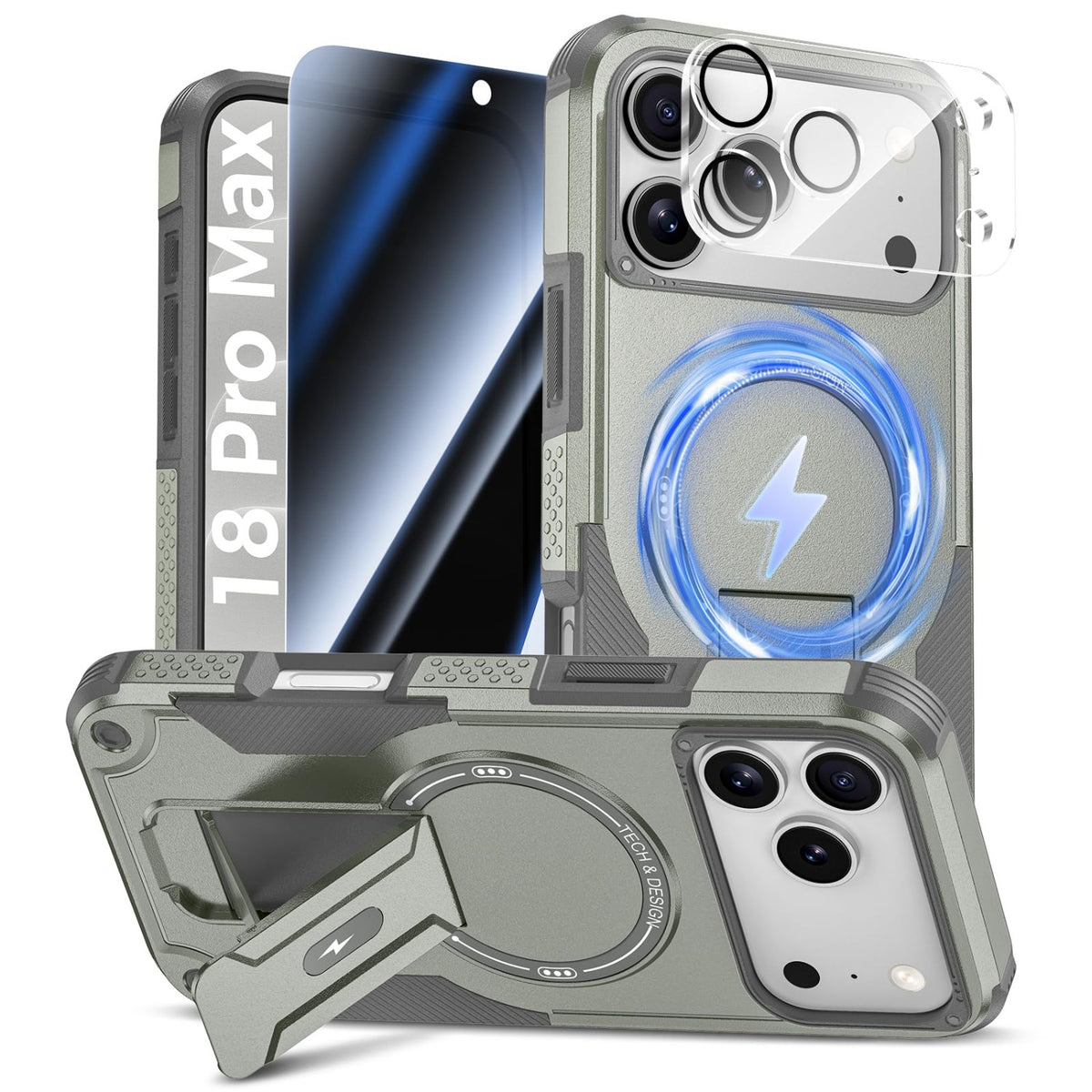 MagSafe Phone Case with Stand for iPhone 17 Pro Max, Anti-Peep & Lens Protector