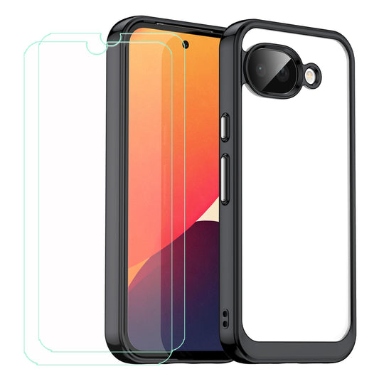 Carbon fiber flexible TPU protective Google Pixel 10A wearing carbon fiber back case and HD screen protector - full coverage