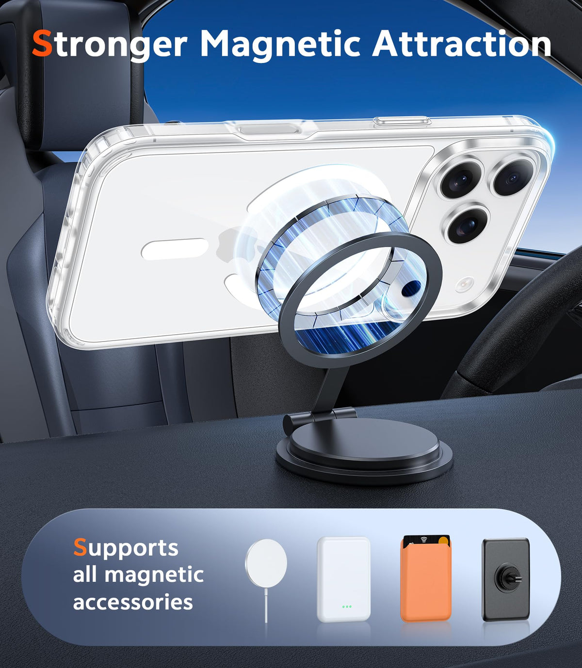 iPhone 17 Pro Max Clear Magnetic Case, Raised Camera & Screen Protection, Airbag Shockproof TPU PC Phone Cover with Precise Cutouts