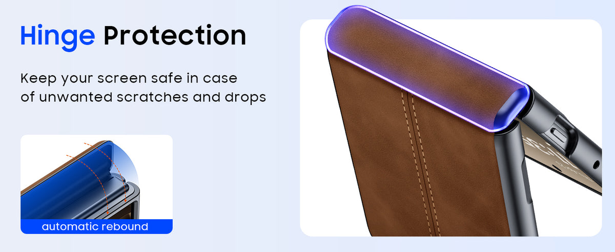Folded Motorola Razr 50 in slim shockproof leather case – hinge fully covered – free shipping