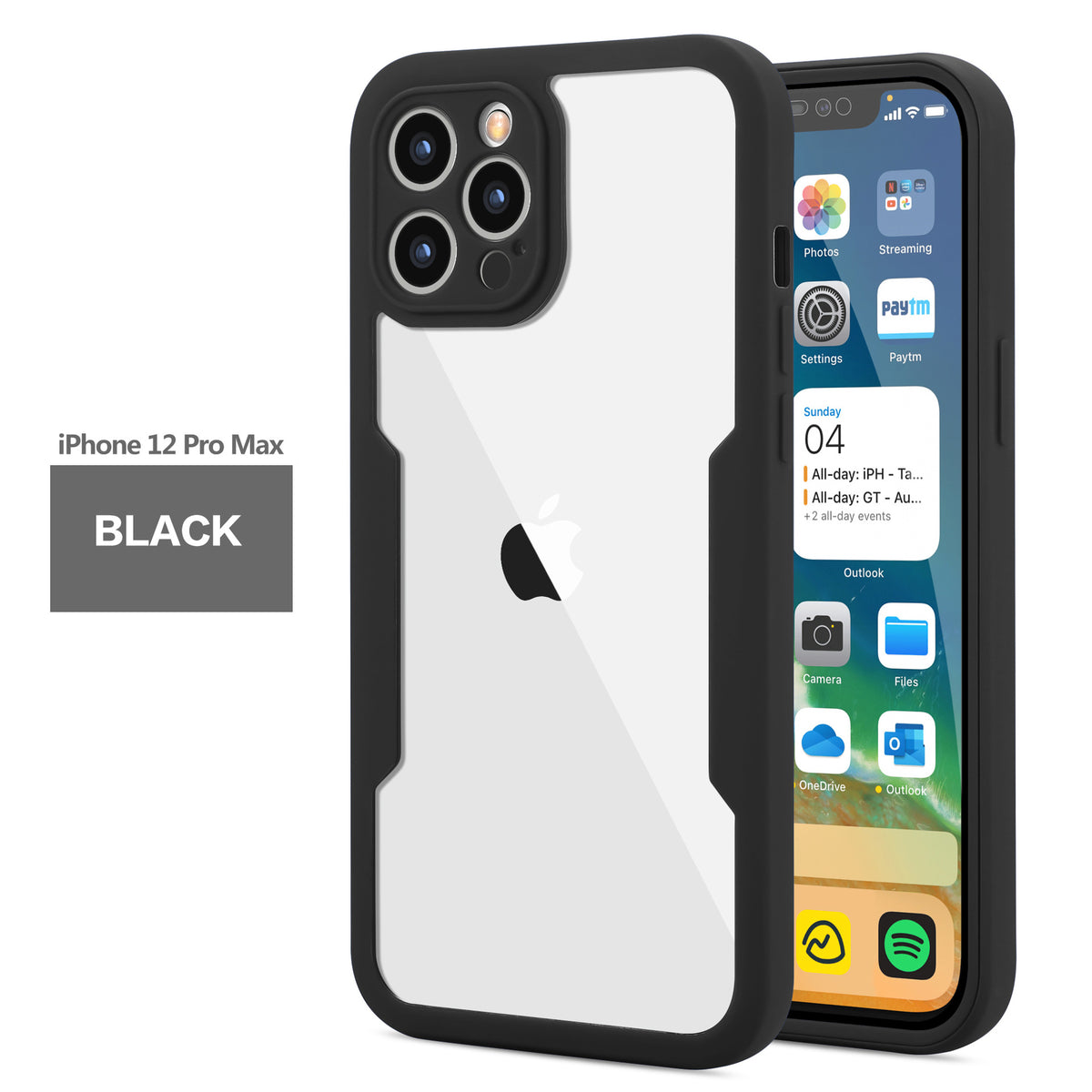 iPhone 12 Pro Max full coverage case with built-in HD plastic screen protector preventing scratches and dirt while maintaining touch sensitivity.