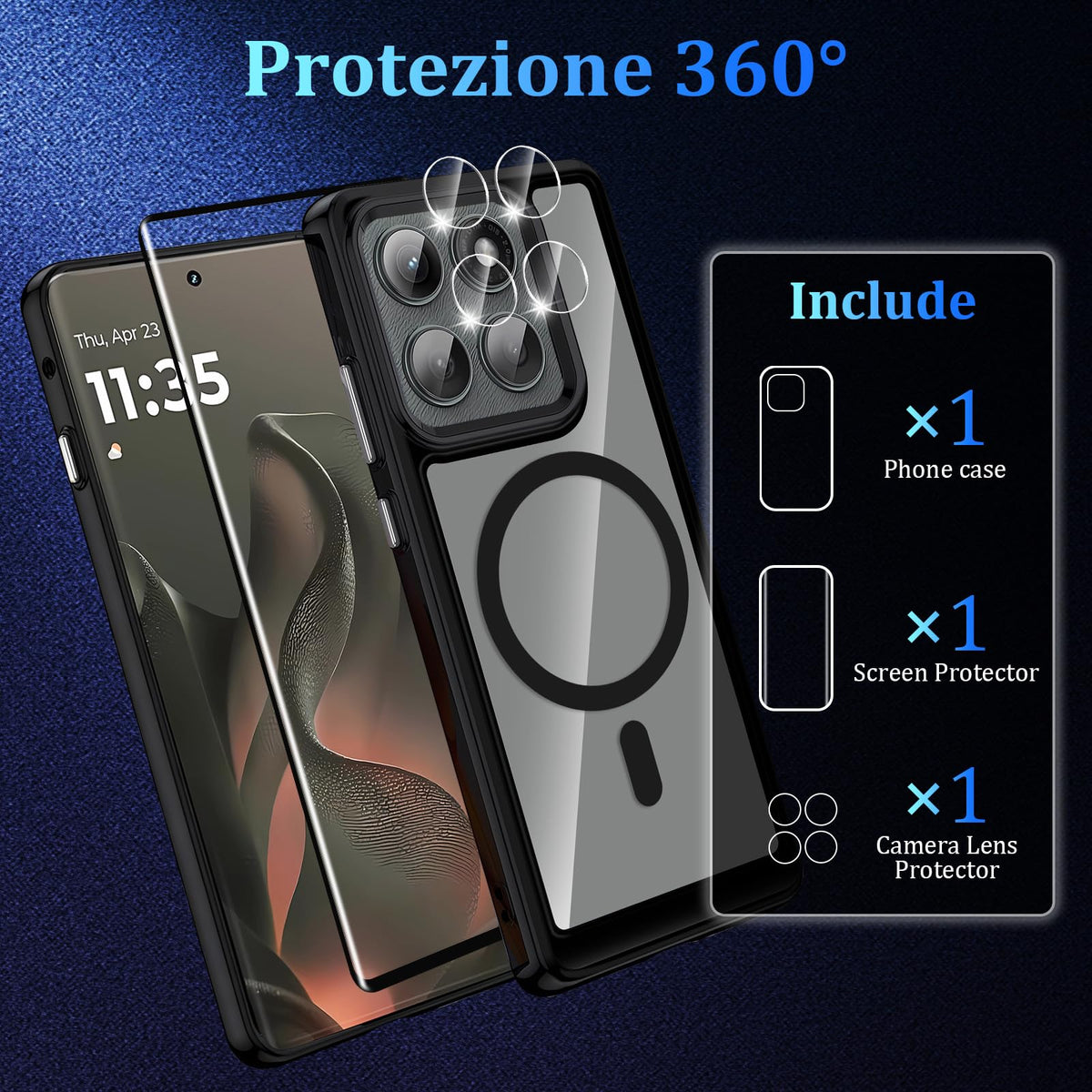 Motorola Edge 2025 magnetic TPU case with screen protector and camera protector – military-grade drop protection