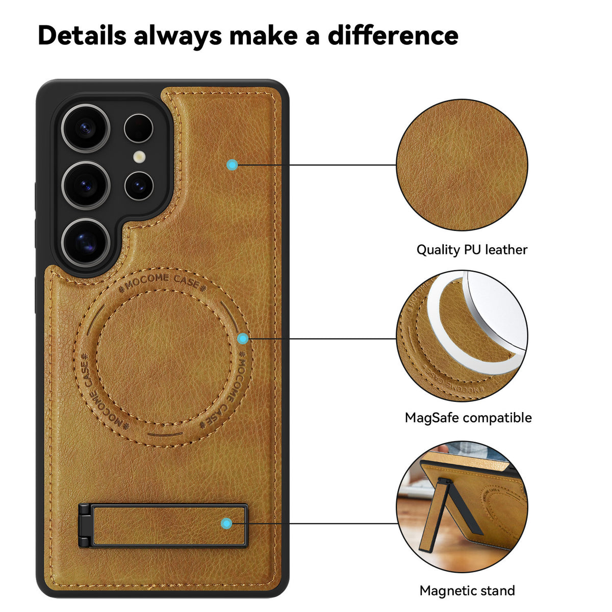Magnetic faux leather phone case holder for Samsung Galaxy S25 Ultra
