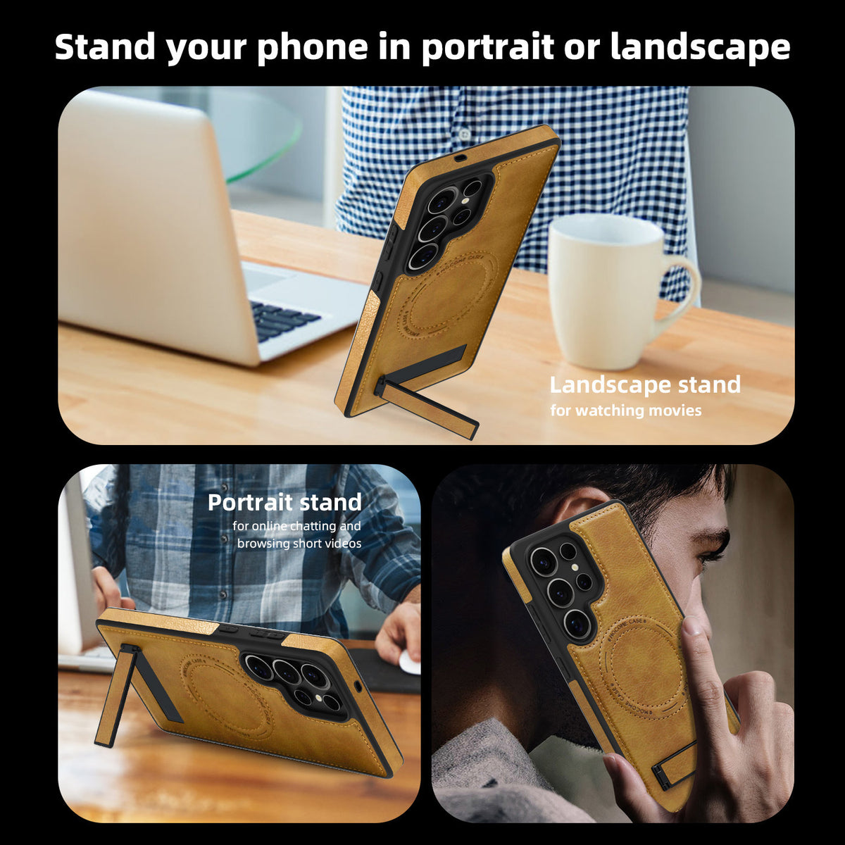 Magnetic faux leather phone case holder for Samsung Galaxy S25 Ultra