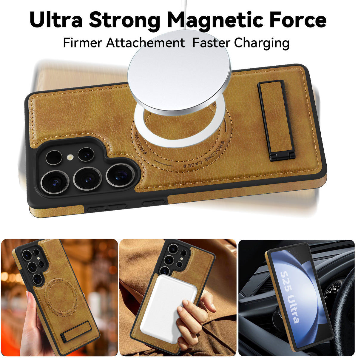 Magnetic faux leather phone case holder for Samsung Galaxy S25 Ultra