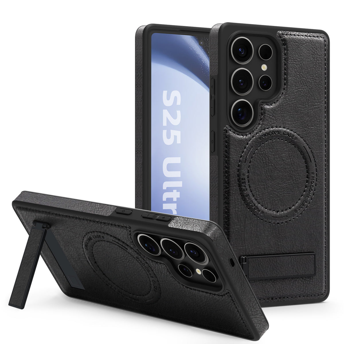 Magnetic faux leather phone case holder for Samsung Galaxy S25 Ultra