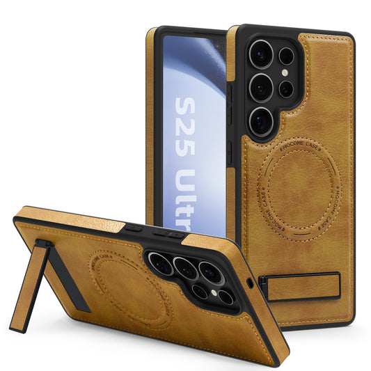 Magnetic faux leather phone case holder for Samsung Galaxy S25 Ultra