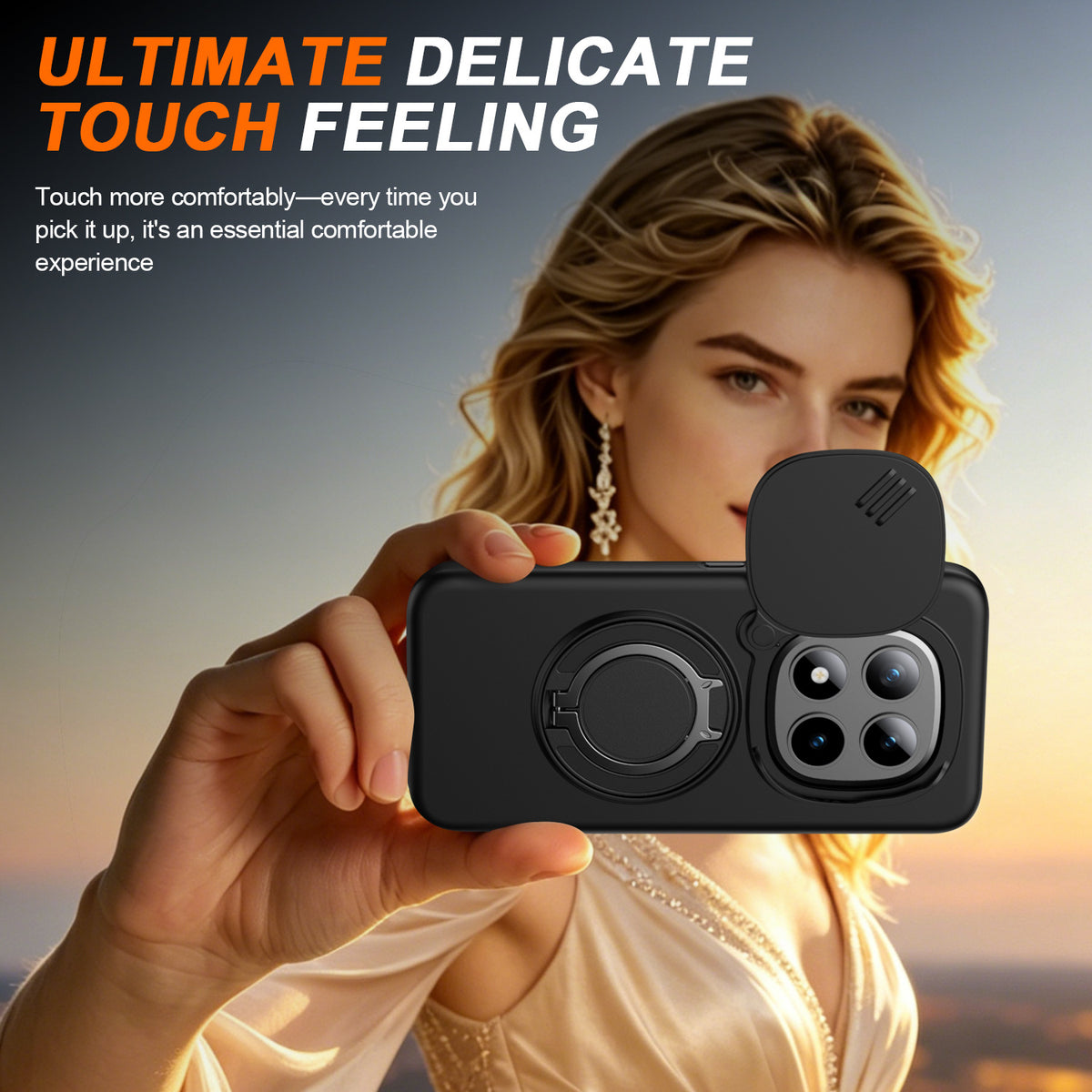Silicone sliding window stand anti-drop phone case for Redmi Note 15 